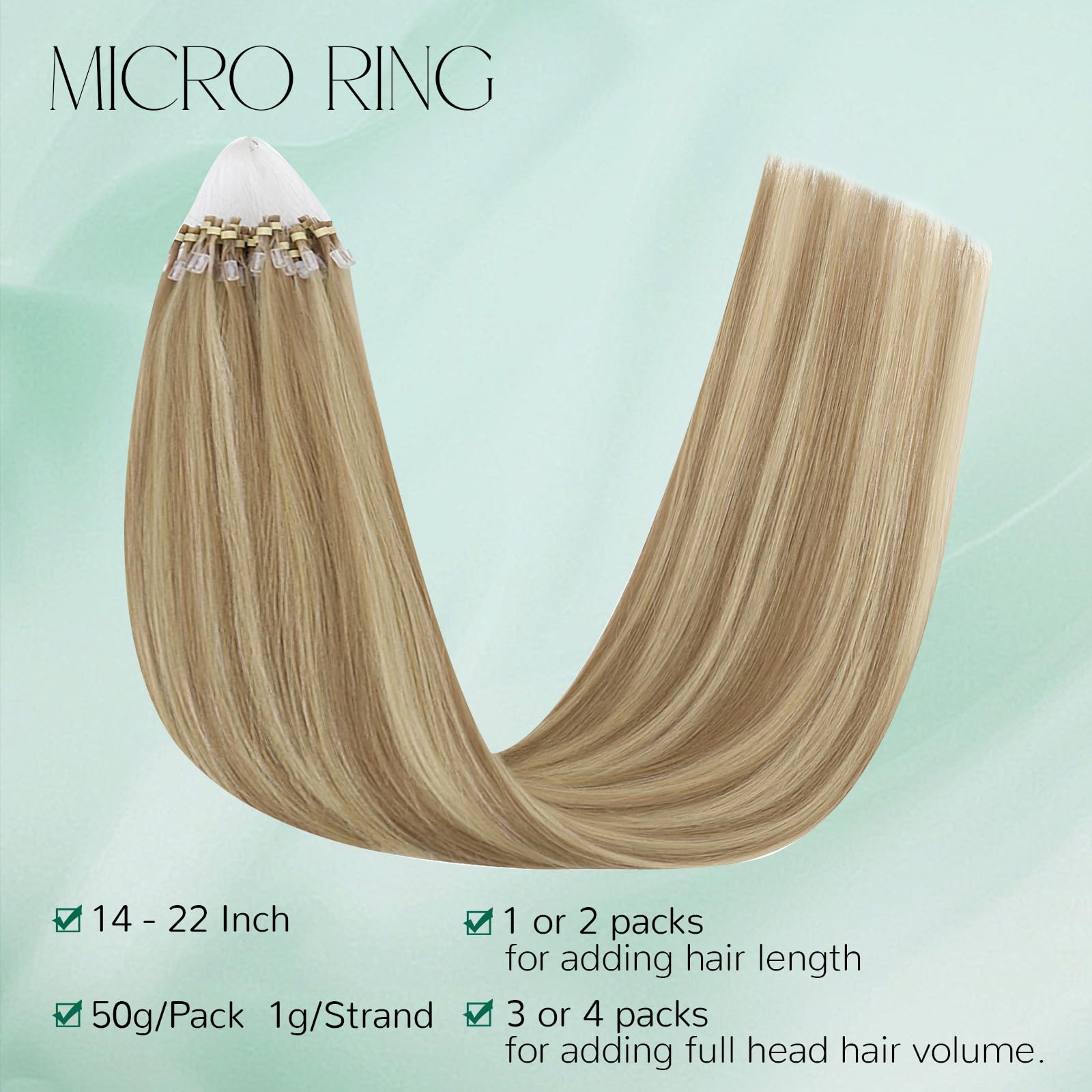 Easyouth Nano Hair Extensions Real Human Hair Blonde Nano Beads Hair Extension Human Hair Platinum Blonde Nanos Loop Hair Extensions Pre Bonded for Natural Look 14 Inch 50g 1g/Strand #1000 — view 172