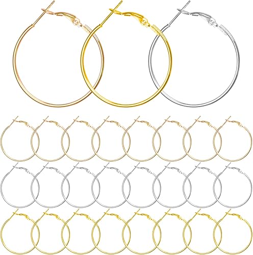 60 aretes de aro de acero inoxidable con cuentas redondas, hipoalergénicos, para hacer joyas, manualidades, creación de arte (1.575 pulgadas)