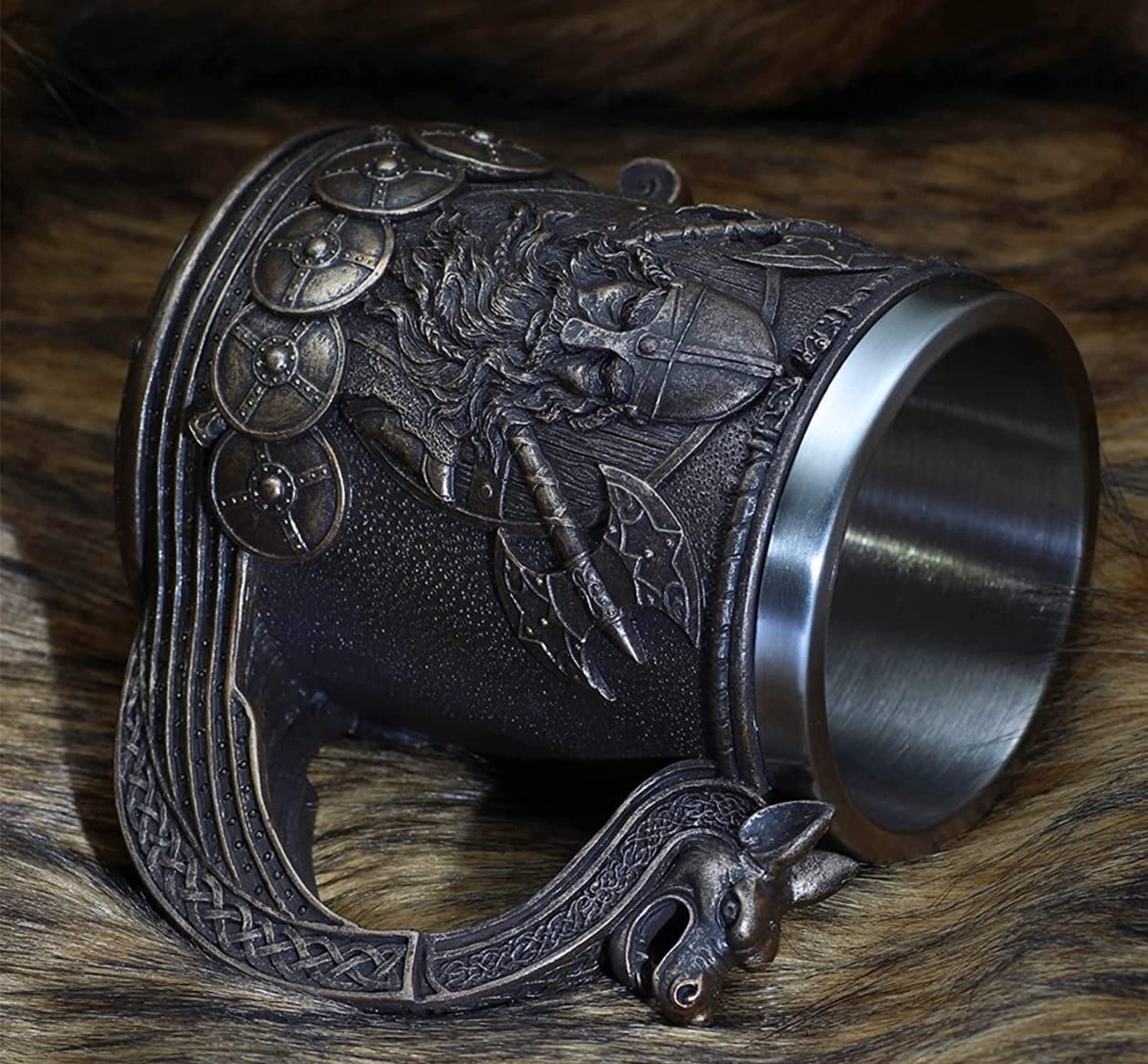Wikinger Humpenbecher 600ml - Mittelalterlicher Bierkrug Aus Edelstahl & Kunstharz