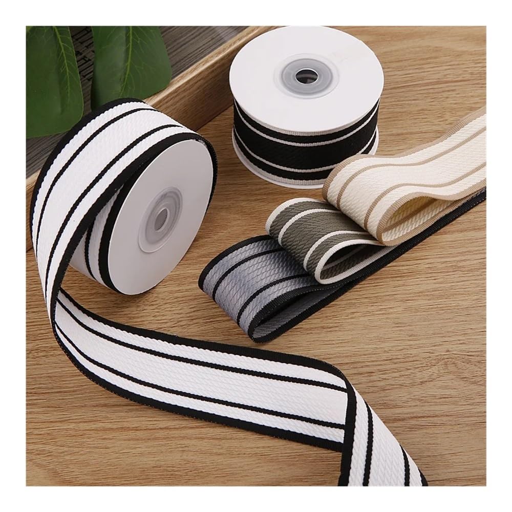 Cinta de punto a rayas blancas y negras de 10 yardas y 40 mm for hacer moños for el pelo, manualidades, envoltura de regalos, accesorios hechos a mano(Light gray)