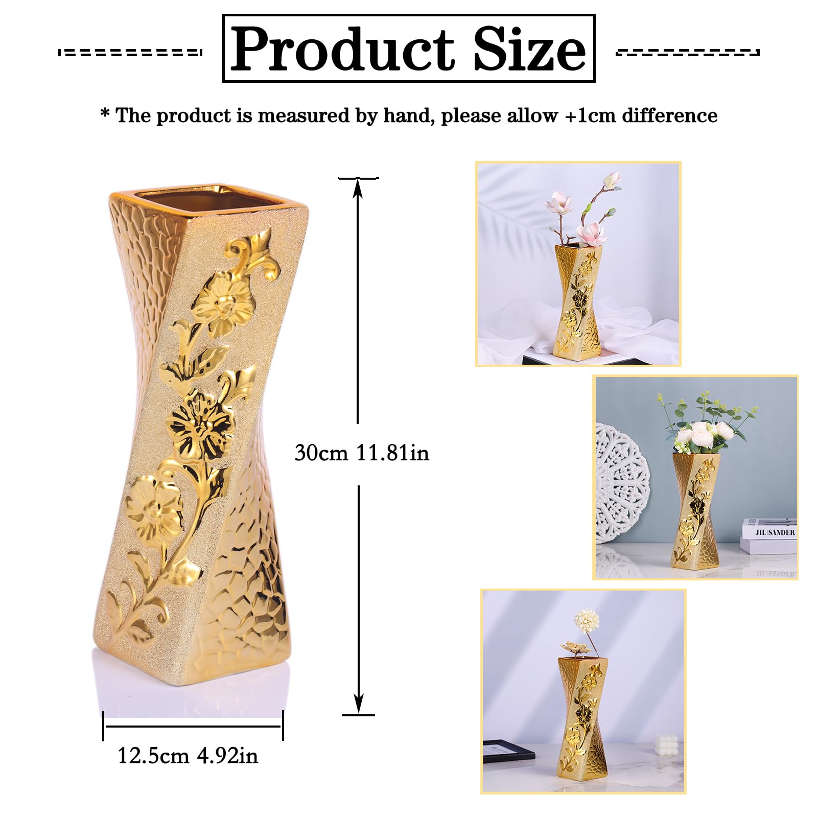 XIAOMAGG Ceramic Vase Set, Modern Design, Ceramic Vase Boho Decoration, Table Attachments for Weddings, Flower Attachments, Table Attachments for Living Room and Bedroom (White Gold