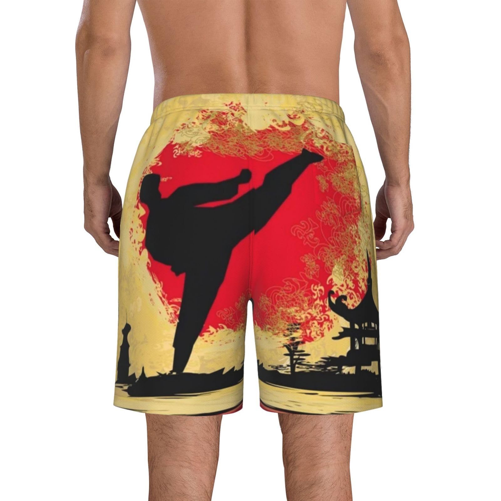 Ncpkcb Men's Swim Trunks Quick Dry Board Shorts Karate Power Kata Kimono Beach Shorts Casual Sports Running Shorts