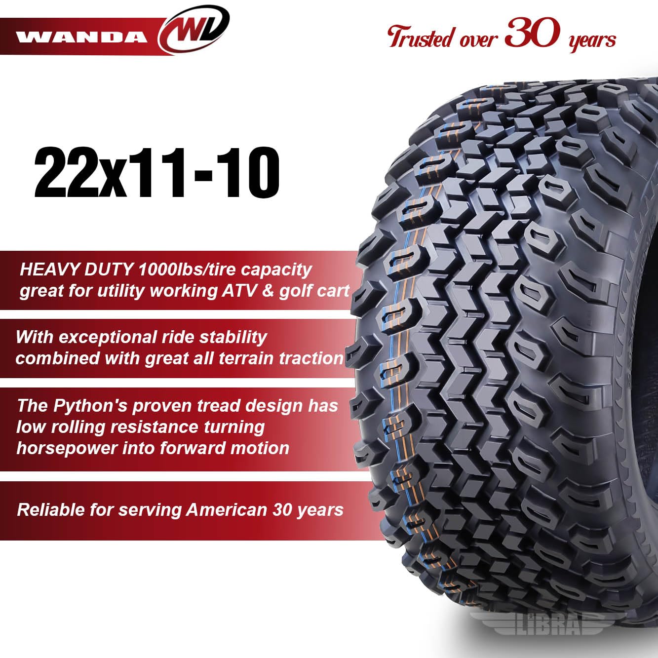WANDA 22x11-10 4PR P339 ATV Tires Set Of 2, Non-Directional Pattern - Foto 9