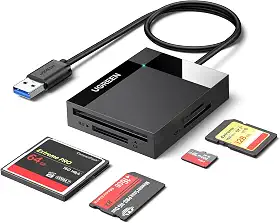UGREEN Leitor de cartão SD Adaptador de hub de cartão USB 3.0 5 Gbps Leia 4 cartões simultaneamente CF, CFI, TF, SDXC, SDHC, SD, MMC, Micro SDXC, Micro SD, Micro SDHC, MS, UHS-I (preto)
