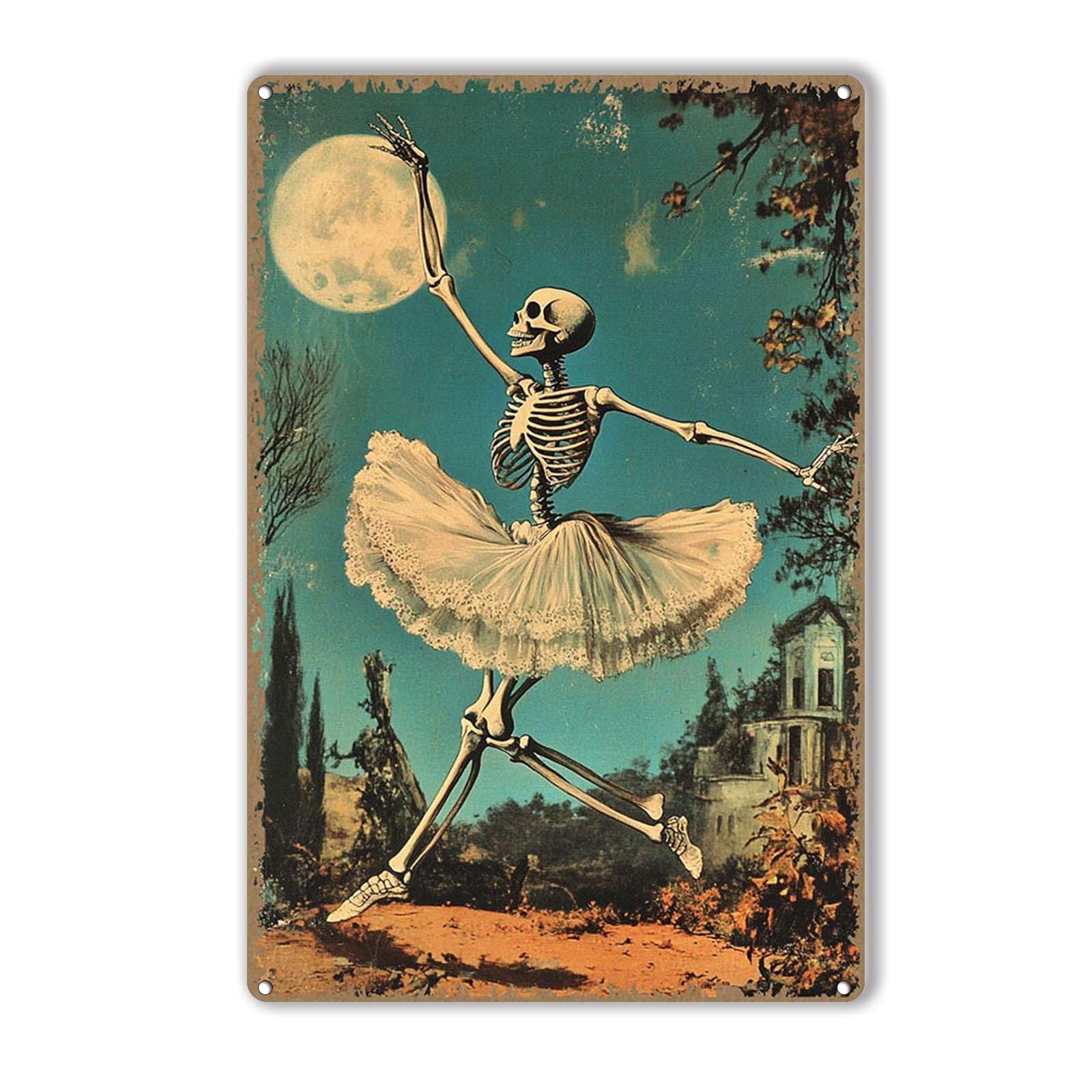 Anceky Funny Tin Signs Dancing Under The Moon Ballet Skeleton Metal Sign Vintage Wall Decor For Kitchen Home Window Outdoor Backyard 12×8 Inch