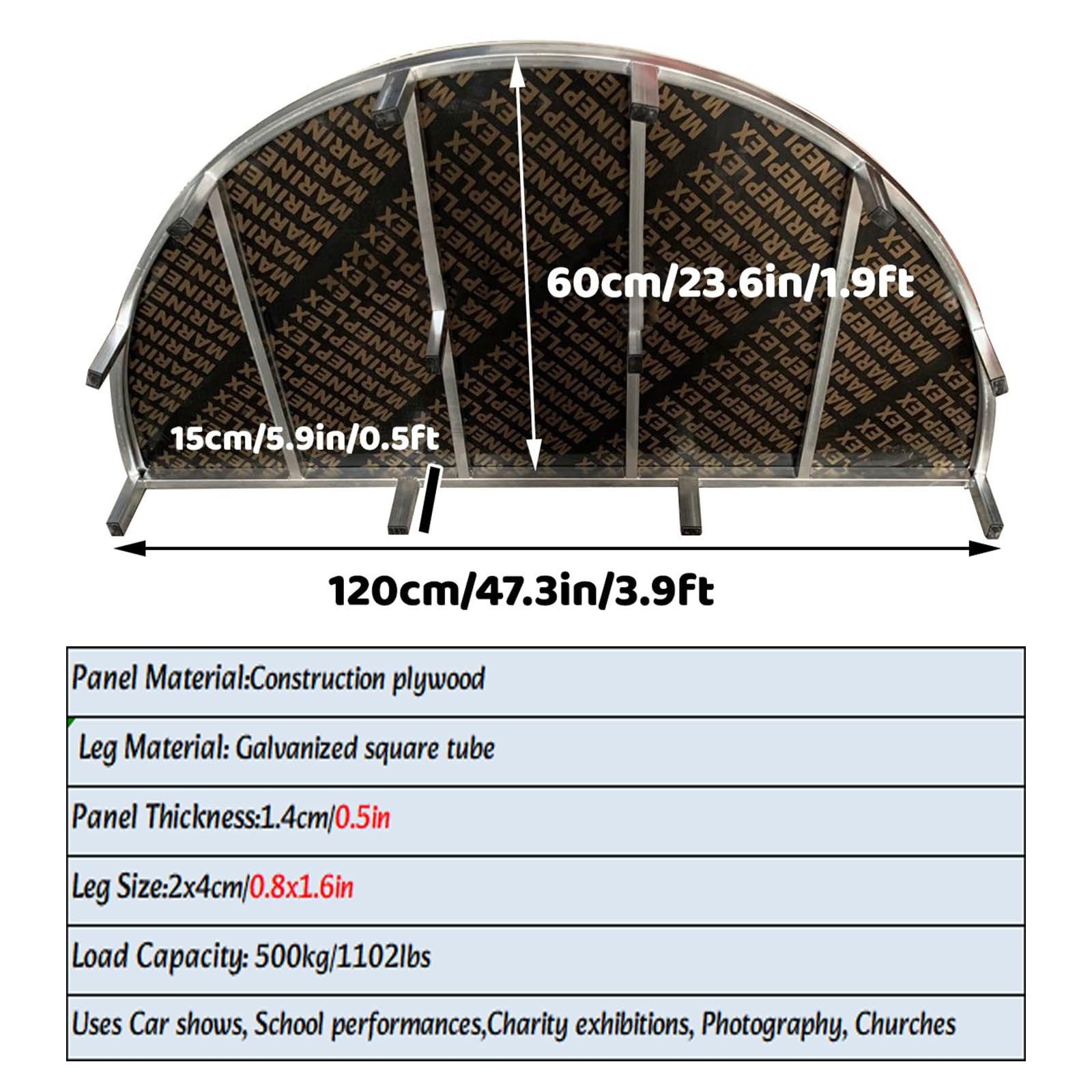Piattaforma per palcoscenico a mezza luna, rialzo portatile ad alte prestazioni, superficie antiscivolo in moquette per asilo e aule, 100/120 cm, design pieghevole