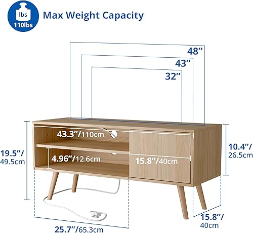 Miniatura 3 de Cozy Castle Soporte de TV para TV de 48 pulgadas, centro de entretenimiento moderno de mediados de siglo con gabinete de almacenamiento, consola