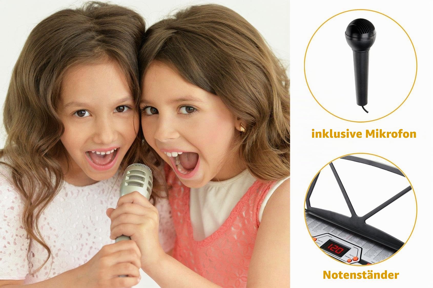 Kirstein FK-54 54 Tasten Keyboard inkl. Mikrofon zum Mitsingen (ideal für Kinder und Einsteiger, extra großes LCD-Display, 100 Sounds und Rhythmen, umfangreiche Lernfunktion, Kopfhöreranschluss)