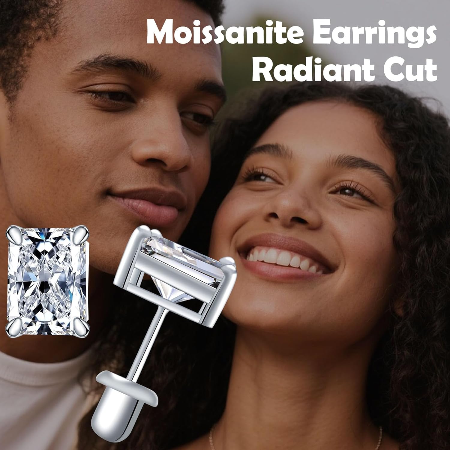 Moissanite Screw Back Earrings Stud - 925 Sterling Silver 4CT Moissanite Earrings Radiant Cut Real Moissan Stud Piercing Hypoallergenic Jewelry Anniversary Valentines Gifts for Women - Image 3