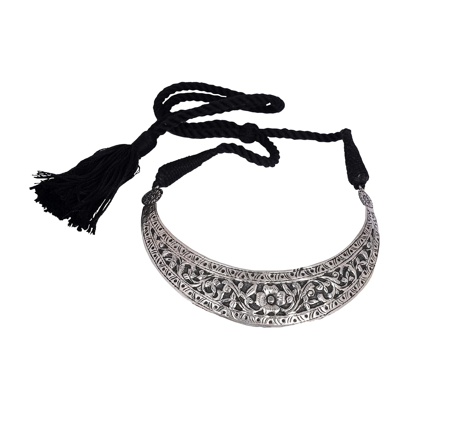 Buy Shyle 925 Solid Sterling Silver Choker Necklace, Tattva Chitai Flower Intricate Versatile