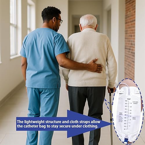 Miniatura 3 de Paquete de 5 bolsas para piernas urinarias de 33.8 fl oz, bolsas de catéter con válvula antirreflujo y tubo antitorceduras de 18 pulgadas, correas