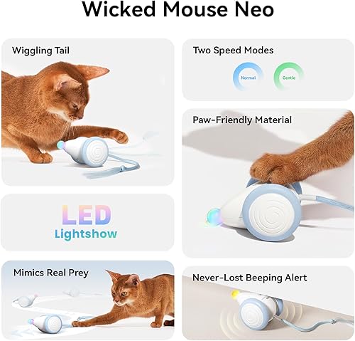 Miniatura 2 de Cheerble Juguetes interactivos para gatos de interior, juguetes de gatito en movimiento automático, juguete para gatos malvados con cola y luces,