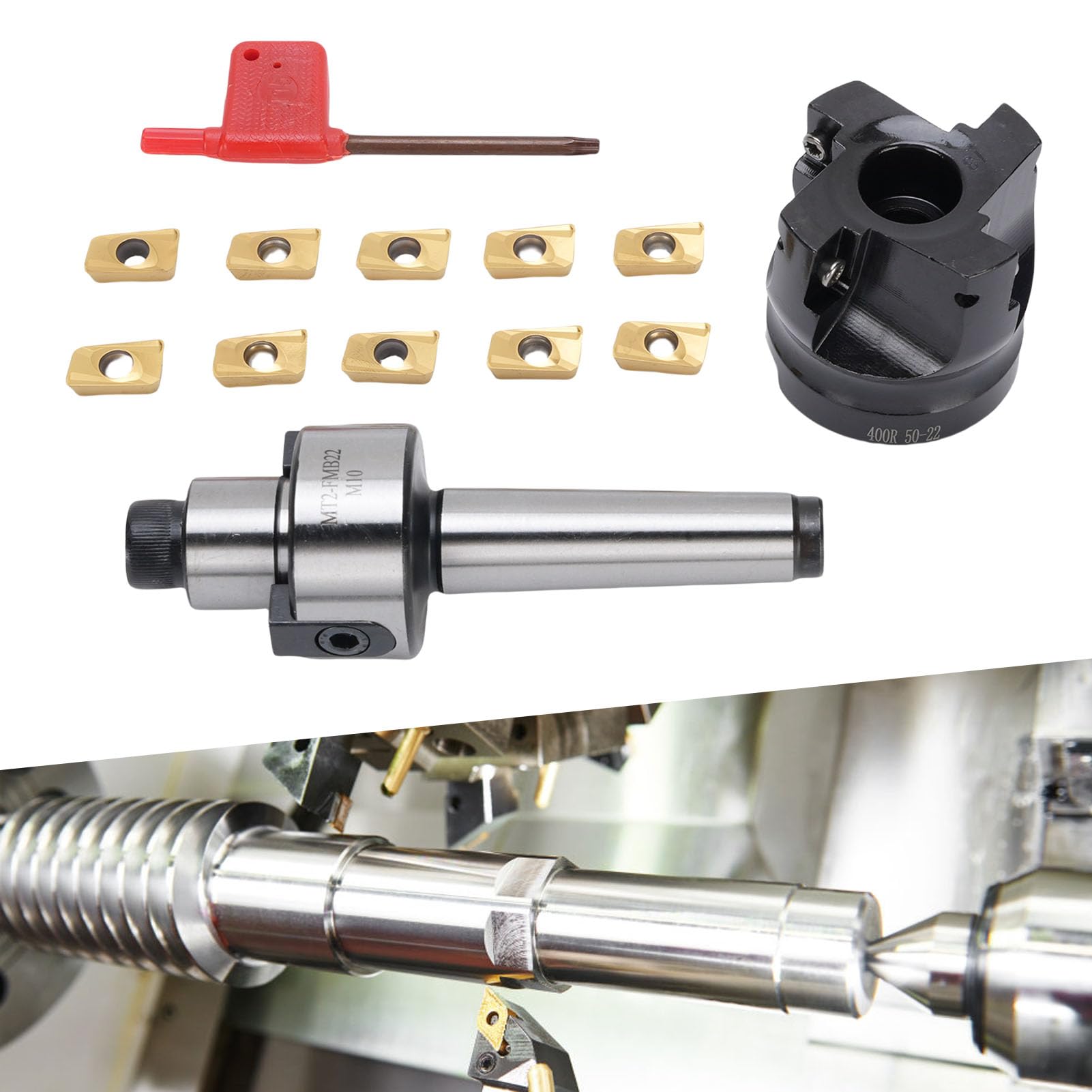 YWBL-WH Kit Fresa per Spianatura MT2 FMB22 Portafresa CNC Indicizzabile Ad Alta velocità con 10 Inserti in Metallo Duro APMT1604 per Fresatrici, Foratrici e Alesatrici