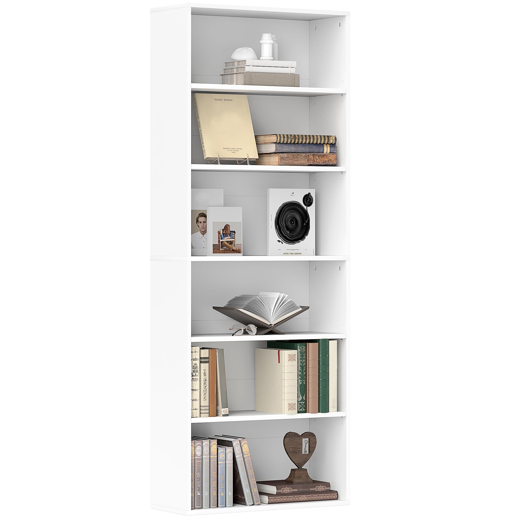 Tier Bookshelf Bookcase 6 Adjustable Shelves Freestanding Storage Unit White