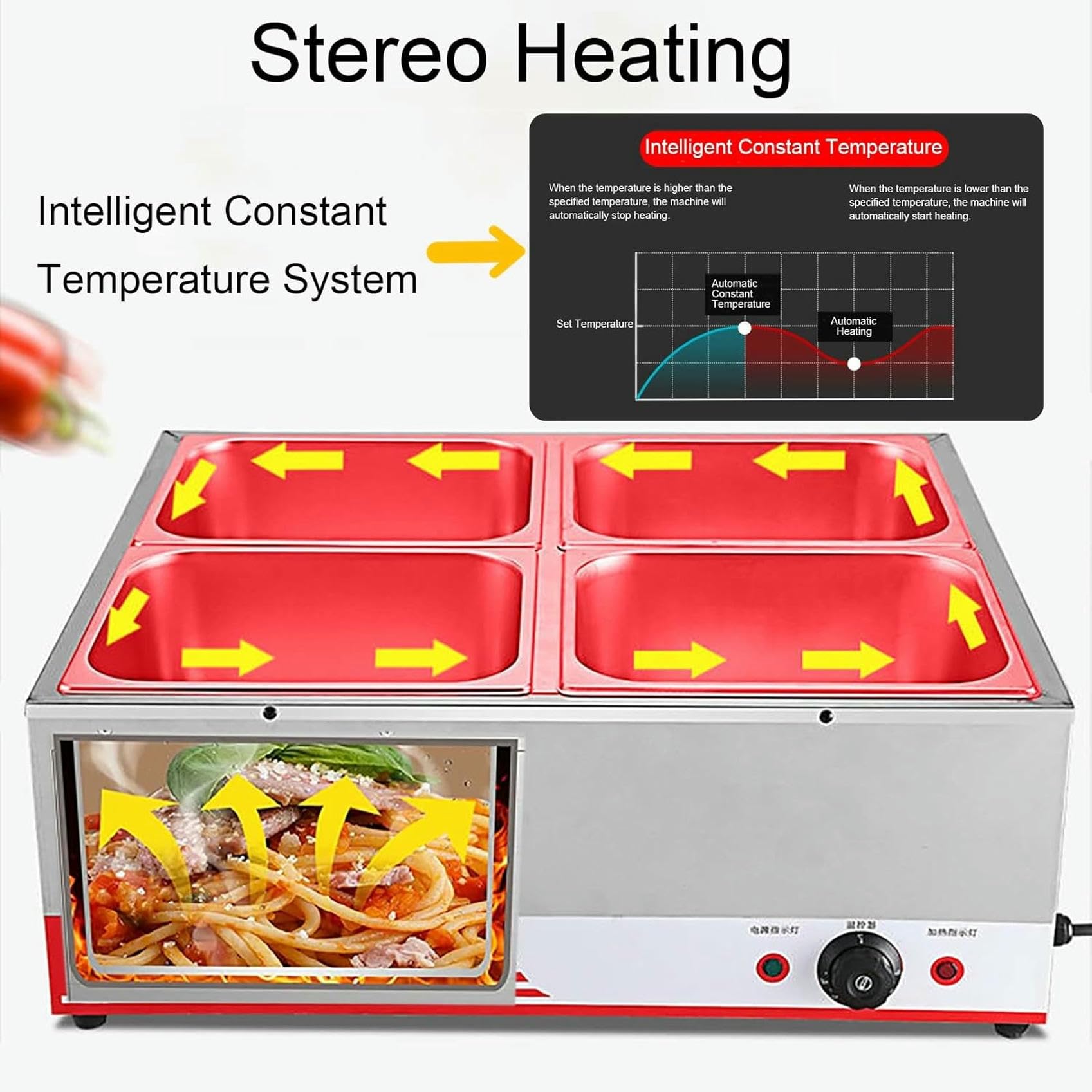 Buffet eléctrico de Acero Inoxidable con calefacción de Plataforma y Control de Temperatura, Ideal para restaurantes, Servicios de Catering, cafeterías, Vacaciones en ca,6 Pan