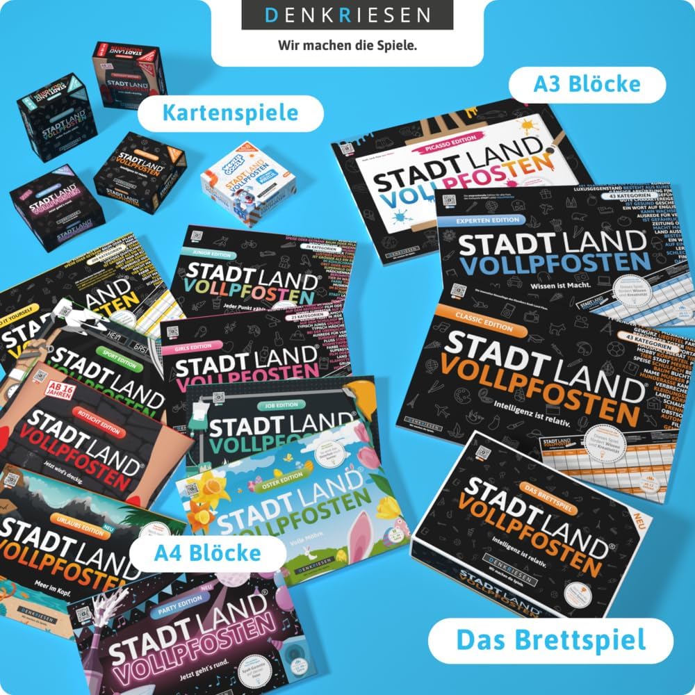 DENKRIESEN - Stadt Land Vollpfosten® - 70/80/90 Edition - Früher war Alles Besser. | Game Block | Family Game | City Country River | DIN A4 | Gift Idea | Fun Pre-Programmed
