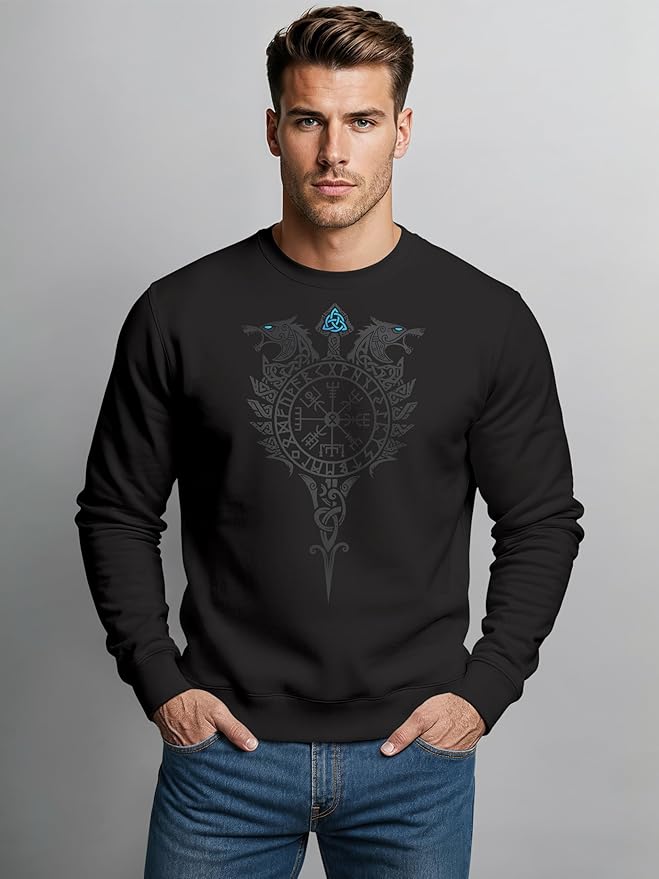 Hoodie Herren Bedruckt Valhalla Wikinger Odin Wotan Axt Print Kapuzen-Pullover e