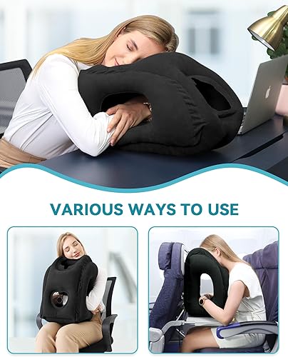 Miniatura 4 de JefDiee Almohada lumbar inflable de viaje para avión, vuelo, viajes, almohada portátil de apoyo lumbar para avión, automóvil, hogar, oficina (negro)