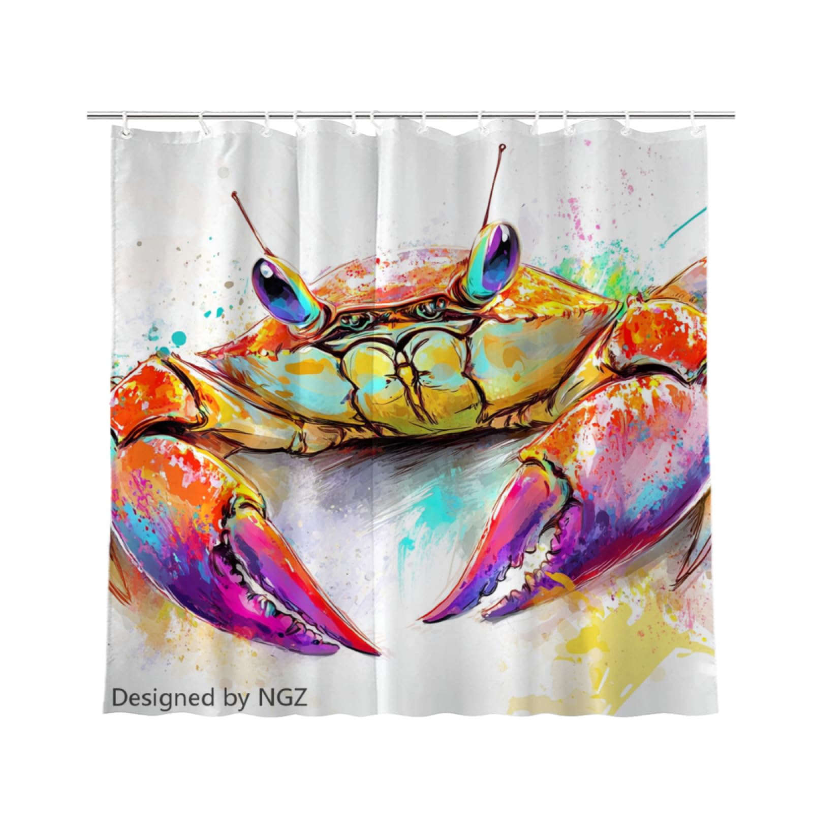 NGZ Colorful Crab Shower Curtain, Funny Colorful Painting Decorative Bath Curtain, 72 x 72 Inch Fabric Waterproof Bathroom Curtain with 12 Hooks
