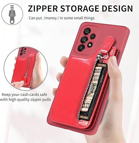 Miniatura 3 de Ysnzaq Funda tipo cartera con cremallera y tarjetero para Samsung Galaxy A23, piel sintética plegable con función atril magnético, cierre de