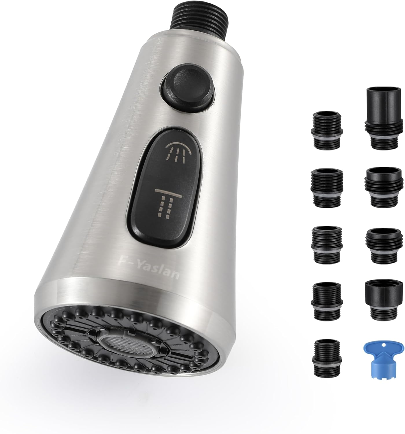 FYaslan Pull Down Faucet Replacement Head with 9 Adapters, 3 Functions Kitchen Sink