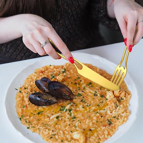 Miniatura 4 de A  HOUSEWARE Gold Hanging Flatware Set 4 Hollow Handle Stainless Steel Silverware 20 Pieces Forks Spoons and Knives Durable Safe Dishwasher