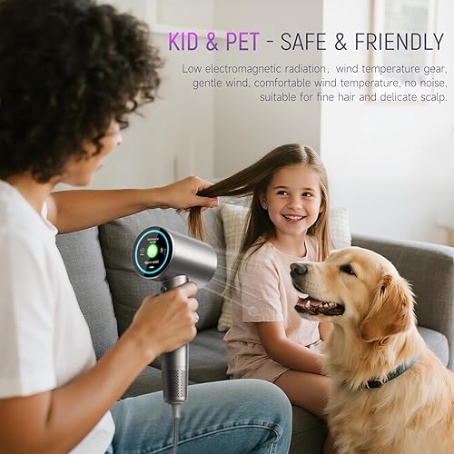 Miniatura 6 de Secador de pelo iónico de alta velocidad secado rápido de 3 minutos con motor sin escobillas. Secador de pelo silencioso y ligero con difusor y