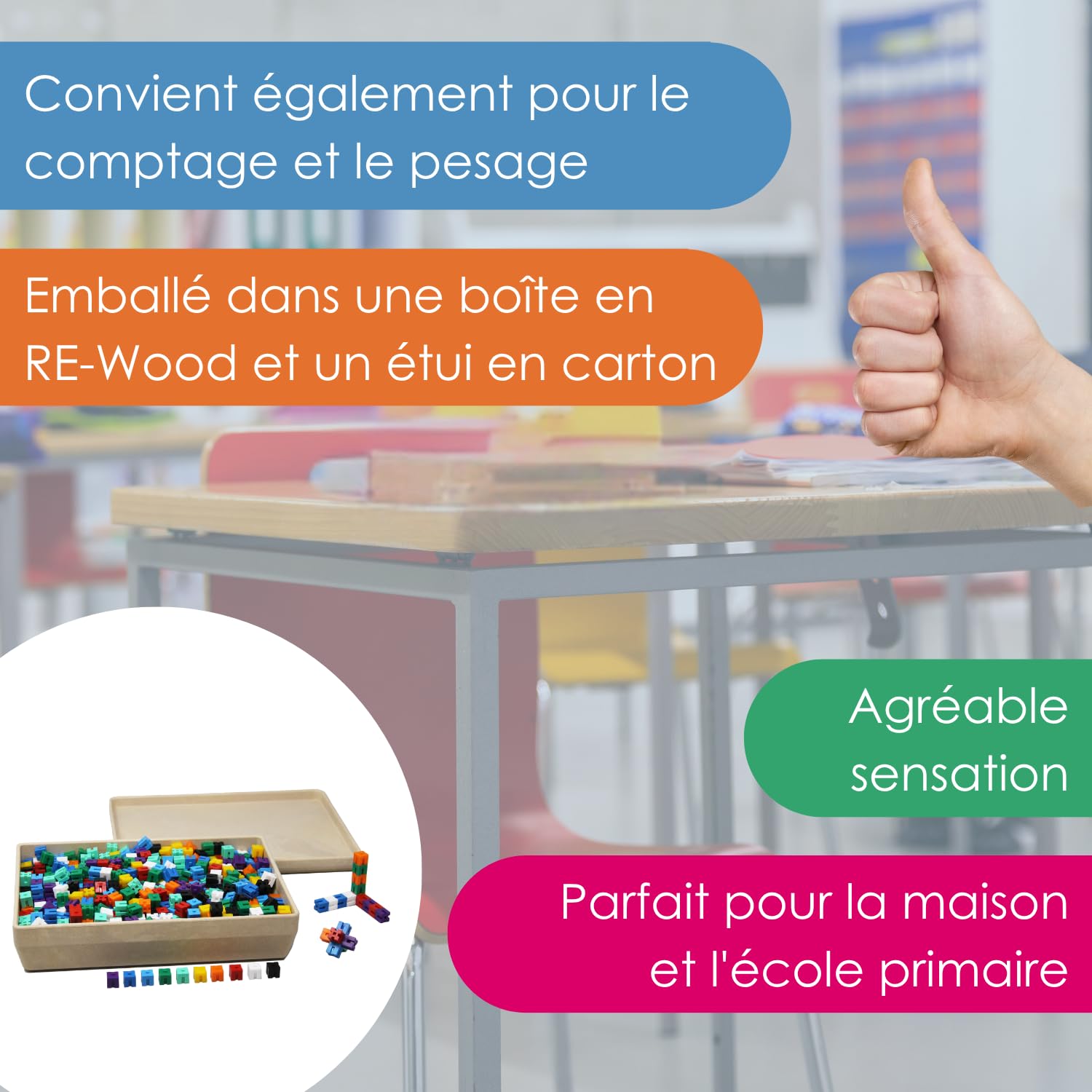 Wissner® Apprendre activement - Cubes à Poids emboîtables en 10 Couleurs (1000 pièces) - RE-Plastic