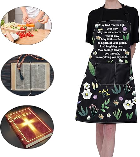 Miniatura 7 de CMNIM Delantales cristianos para regalo religioso, versículos de la Biblia, delantal de cocina cristiana con bolsillos, delantal de cocina Faith
