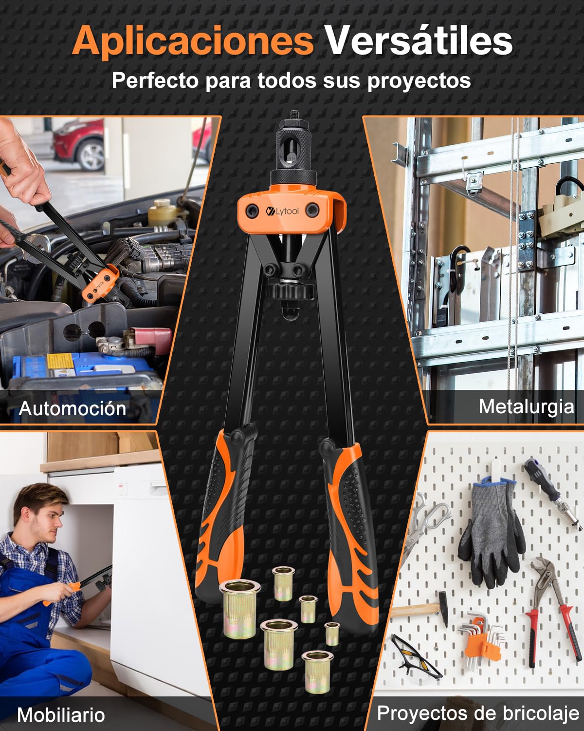 Remachadora de Tuercas, Lytool 14" Pistola Remachadora Profesional Remachadora Manual Con 205pcs Tuercas de Remache, y 6 Mandriles Intercambiables M3 M4 M5 M6 M8 M10