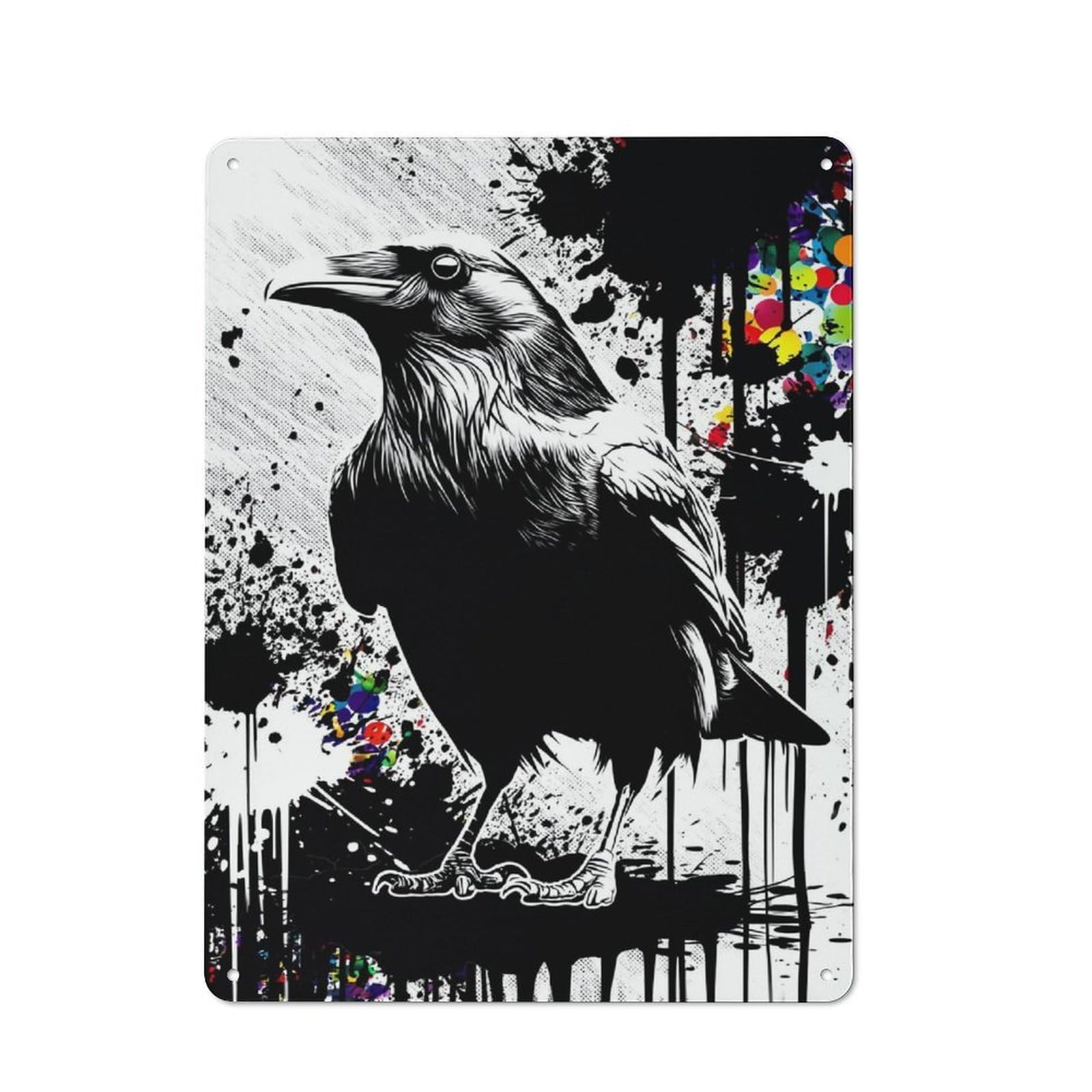 Junmoney Artistic Raven With Colorful Splash Rustic Metal Plaque 40X30cm For Studio Or Craft Room, Suited To Craft Room Decorators