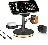 3 in 1 Charging Station for Apple Devices, Fast Charging Magsafe Charger Stand with LED Light and 20W PD Adapter, Wireless Nightstand Charger for iPhone17/16/15/14/13/12 Series,AirPods,iWatch and More