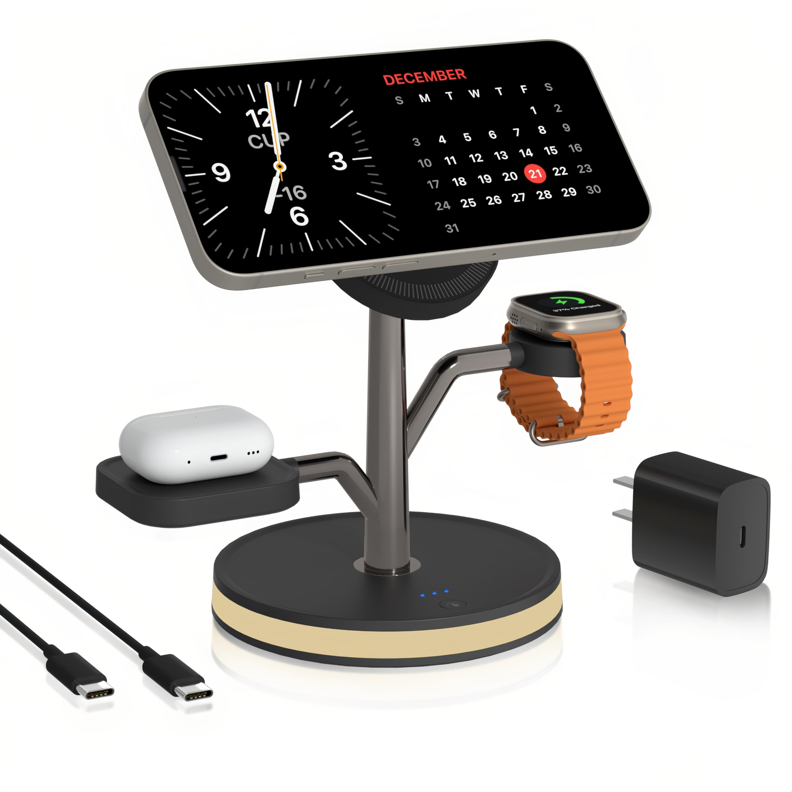 3 in 1 Charging Station for Apple Devices Fast Charging Magsafe Charger Stand with LED Light and 20W