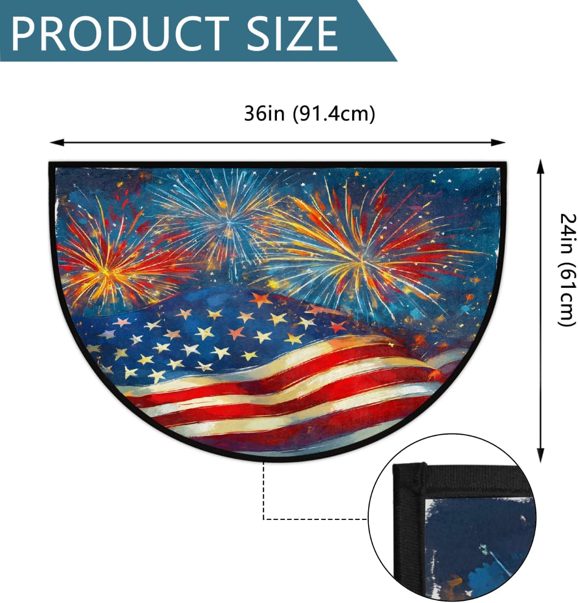Half Round Door Mat Fireworks American Flag Non-Slip Soft Semi Circle Rug Washable Half Moon Welcome Entrance Doormat for Indoor Floor Indoor Bedroom Bathroom Home Kitchen Festival Decor Gift