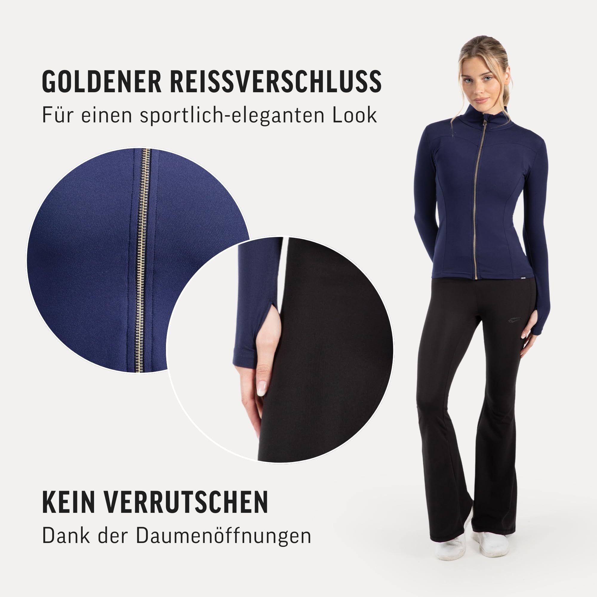 SMILODOX Sportjacke Damen Kenna, Laufjacke mit Stehkragen, Sport Oberteil mit tailliertem Schnitt & Daumenlöchern, Körperbetonte Sportjacke, Fitness Oberteil ideal für Freizeit, Sport, Laufen & Yoga