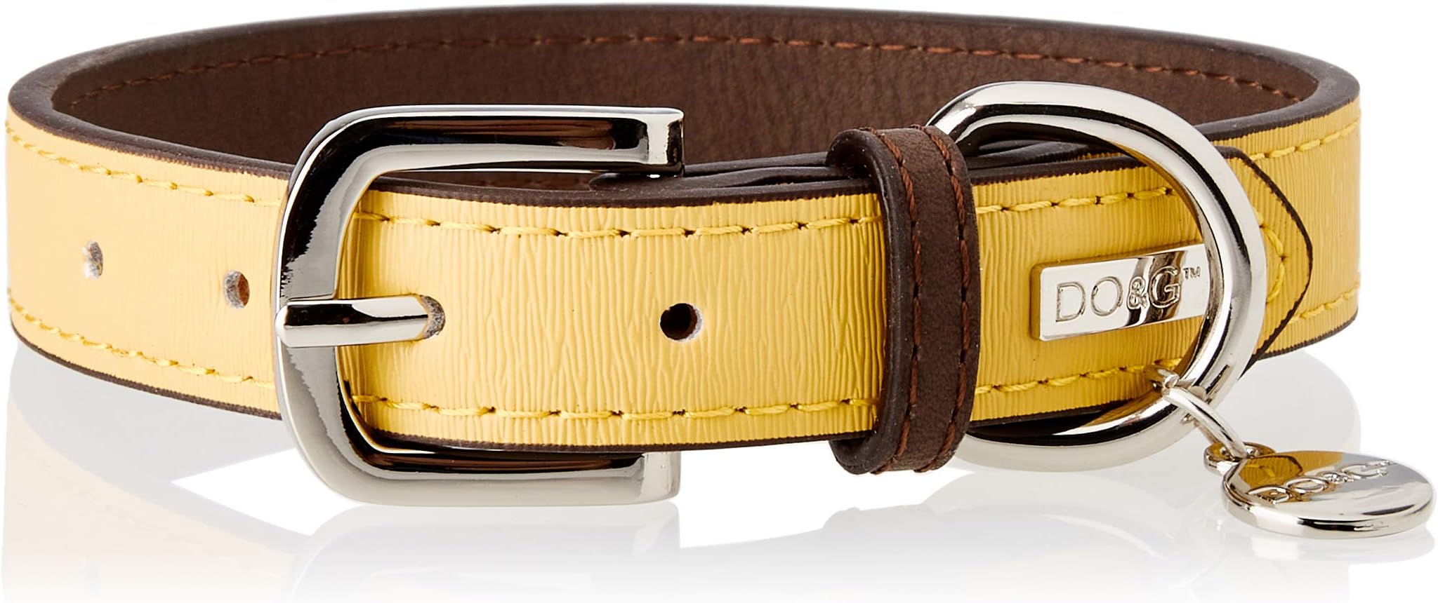 DO & G Leather Collection Dog Collar, Small, Yellow