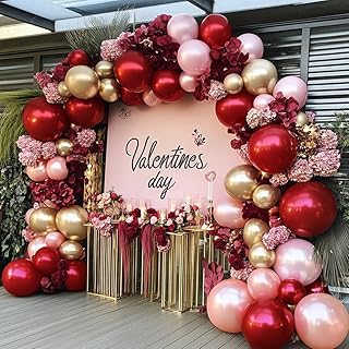Burgundy Pink Balloon Arch Kit, Double Stuffed Ruby Red Pearl Pink Gold ...