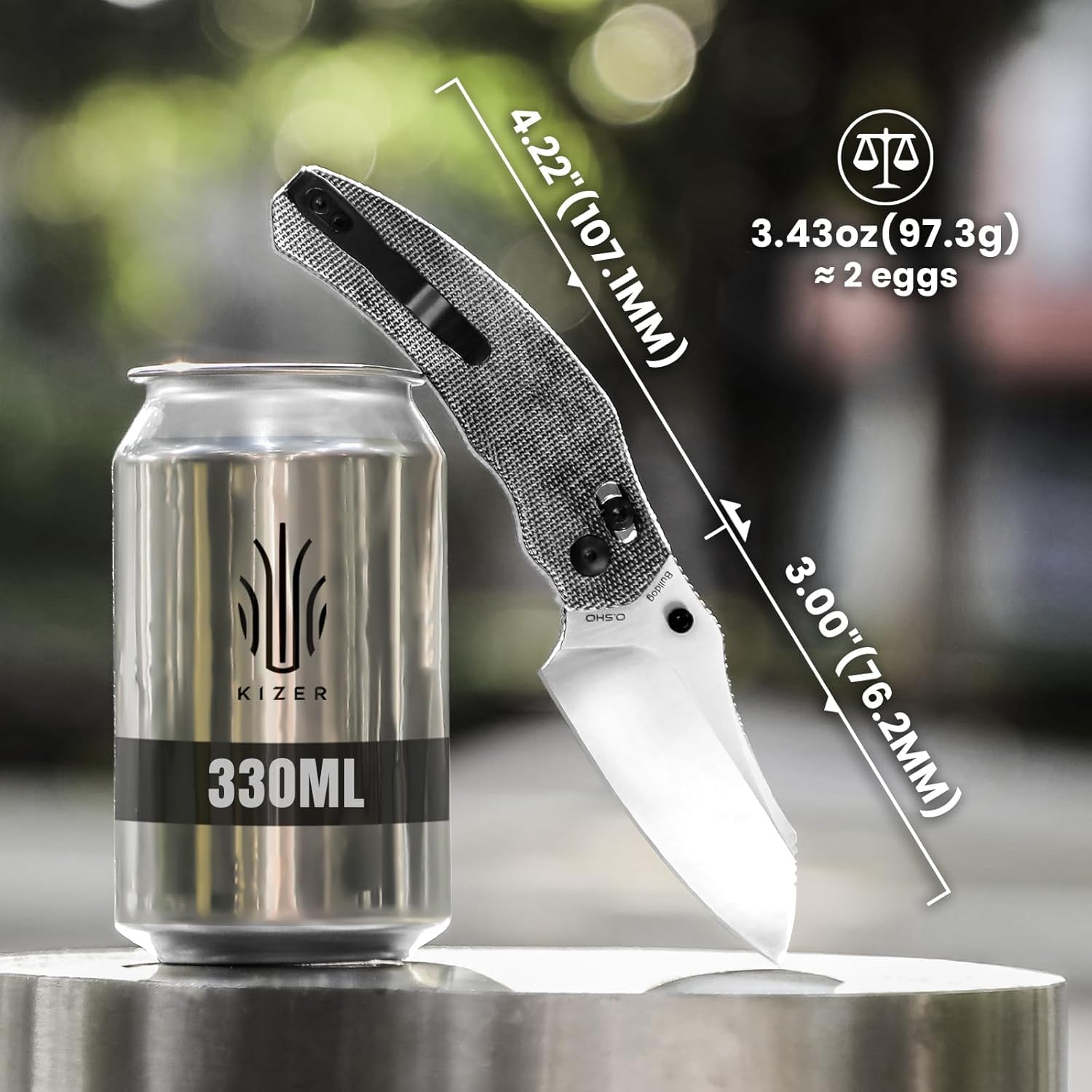 Kizer Bulldog Navaja Plegable, Cuchillo Plegable con Hoja Sheepsfoot de 7,6 cm, Mango de Micarta de Acero 154CM, Navaja EDC para Camping al Aire Libre, Caza y Supervivencia V3672C2