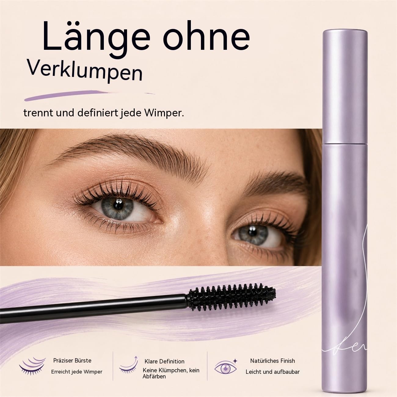 Mascara Volumen & Länge – Wimperntusche Schwarz, Glättende Textur, Kein Verklumpen, Smudge-Proof, Für Empfindliche Augen, Vegane Formel, Langanhaltend