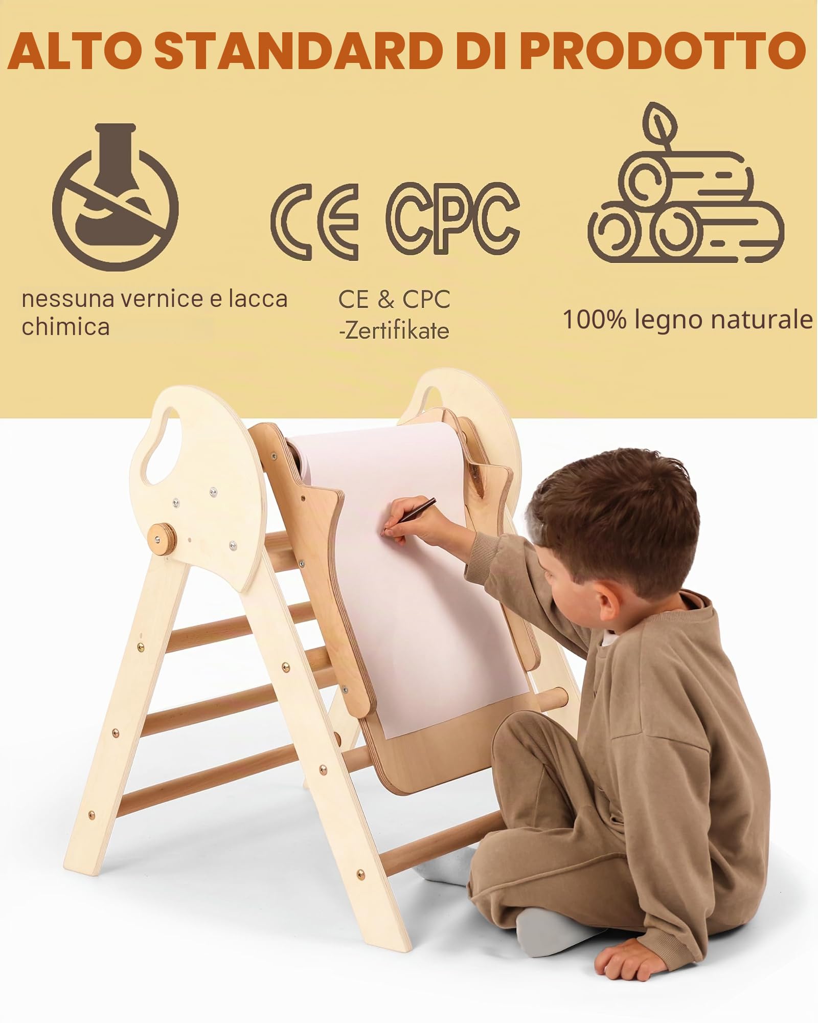 Goodevas 5-in-1 Struttura da Arrampicata per Interni in Legno con Scivolo – Triangolo Montessori per Bambini da 1 Anno, Parco Giochi per Interni, Giocattolo da Arrampicata per Bambini Triangolo