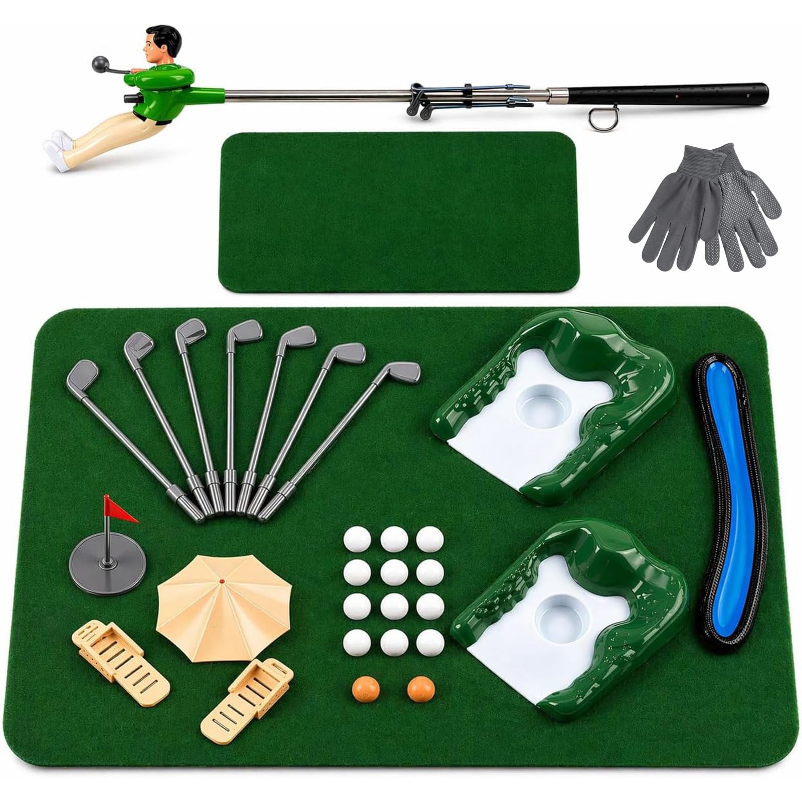 Portable Mini Golf Set with Tiny Golfer on a Stick, Indoor Outdoor Putting Game for Family, Tabletop Miniature Golf Course Toys for Boys Girls (A)