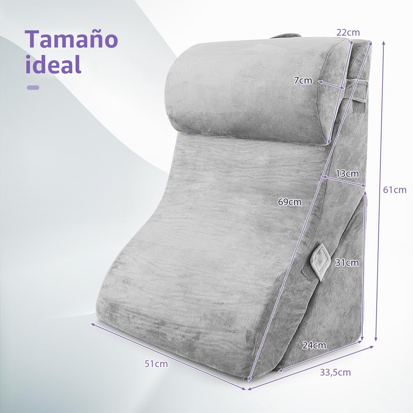 GOPLUS Juego de 3 cojines de cuña con cojín cervical extraíble y funda lavable, cojín de respaldo con espuma viscoelástica, soporte para la espalda, cojín de lectura para cama y sofá