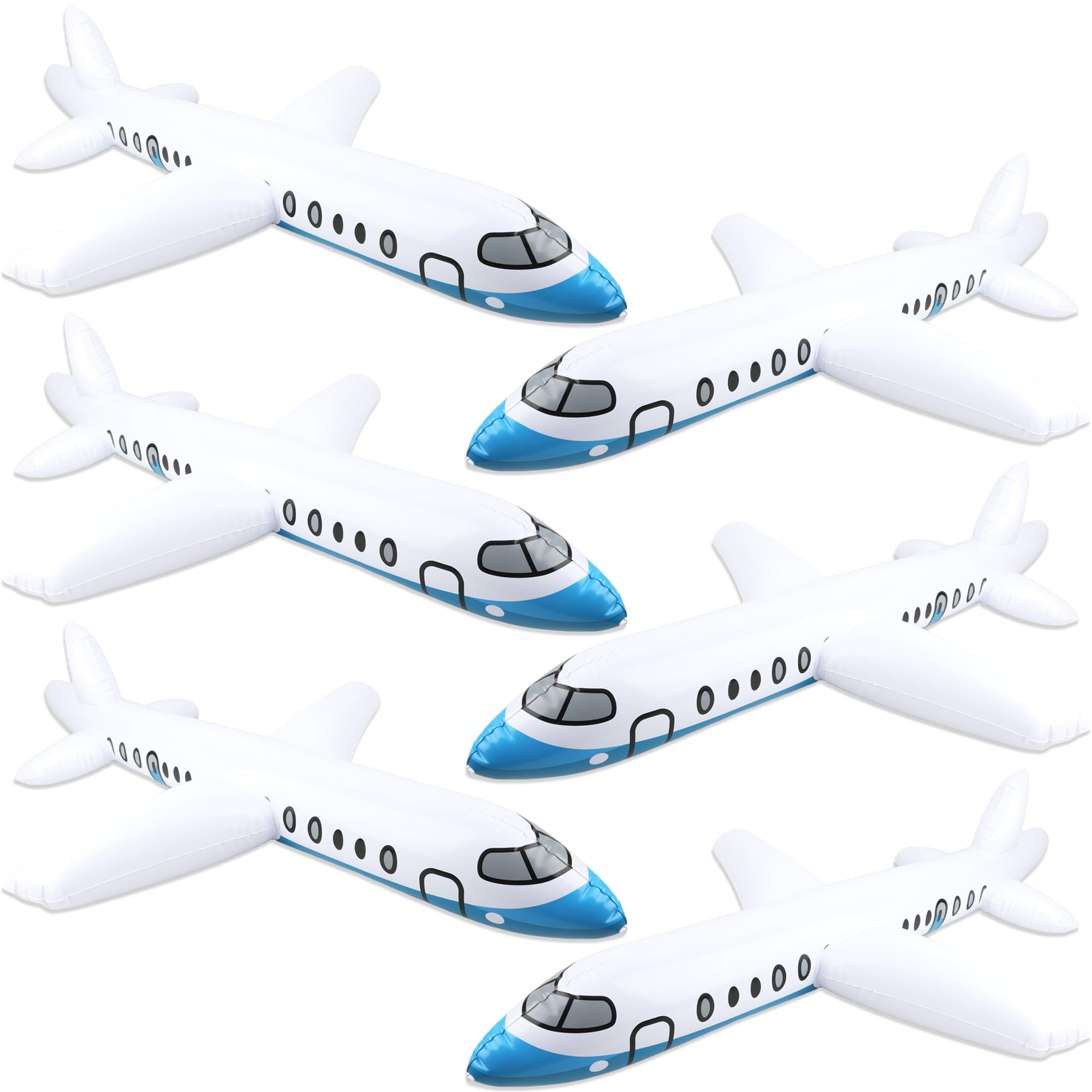 6 Pcs White Large Inflatable Airplane Plane 40 Inch Blow Up Airplane Balloon Aviation Themed Plane Inflated Toys for Birthday Party Shower Outdoor