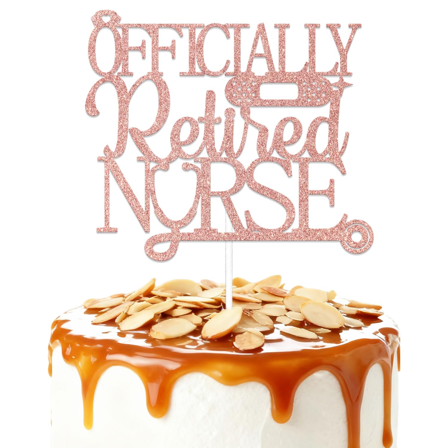 Officially Retired Nurse Cake Topper, Nurse Retirement Party Cake Decoration,Happy Retirement Party Supplies Rose Gold