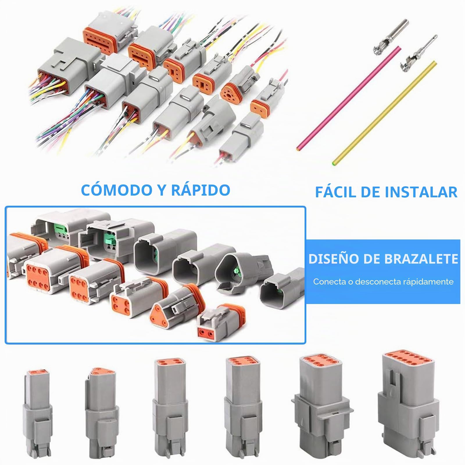 Juego de 265 Conectores DT para Coche, 2/3/4/6/8/12 Pines Macho y Hembra Auto Conector de Cable Eléctrico a Prueba de Agua, Conector Eléctrico Impermeable 16-22 AWG Conector para Moto Camión Barcos