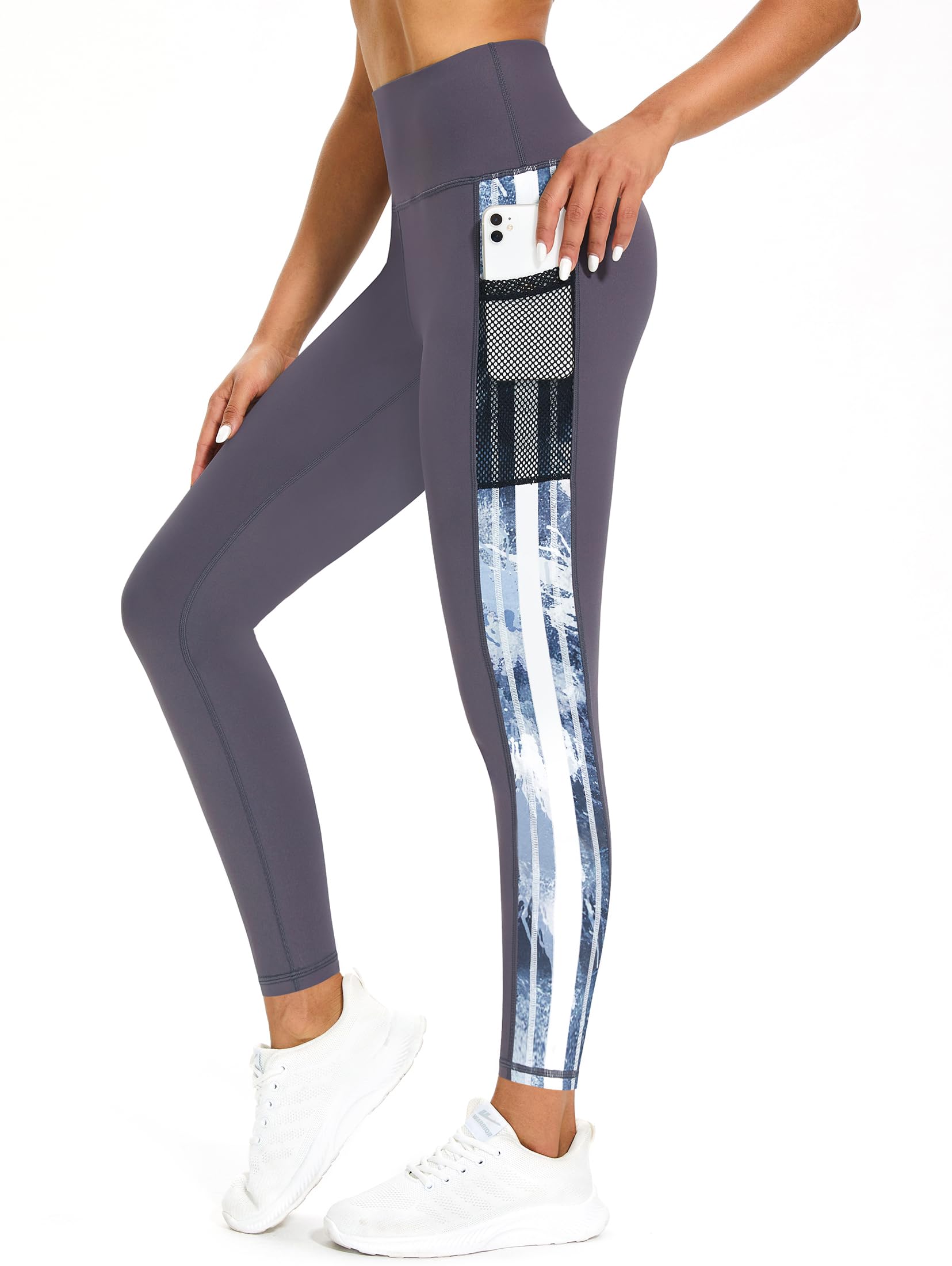 Tuspryt Leggings Damen mit Taschen,Blickdichte sportleggins Damen lang Fitnesshose Laufhose Sporthose Damen