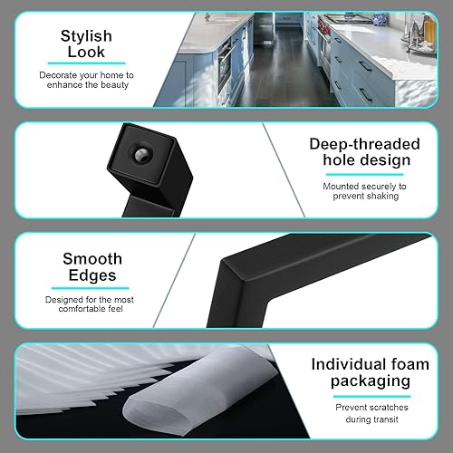 Miniatura 5 de Modket Paquete de 5 manijas cuadradas europeas para gabinete, acero inoxidable 304, longitud total de 13 pulgadas, centro de agujeros de 12-58