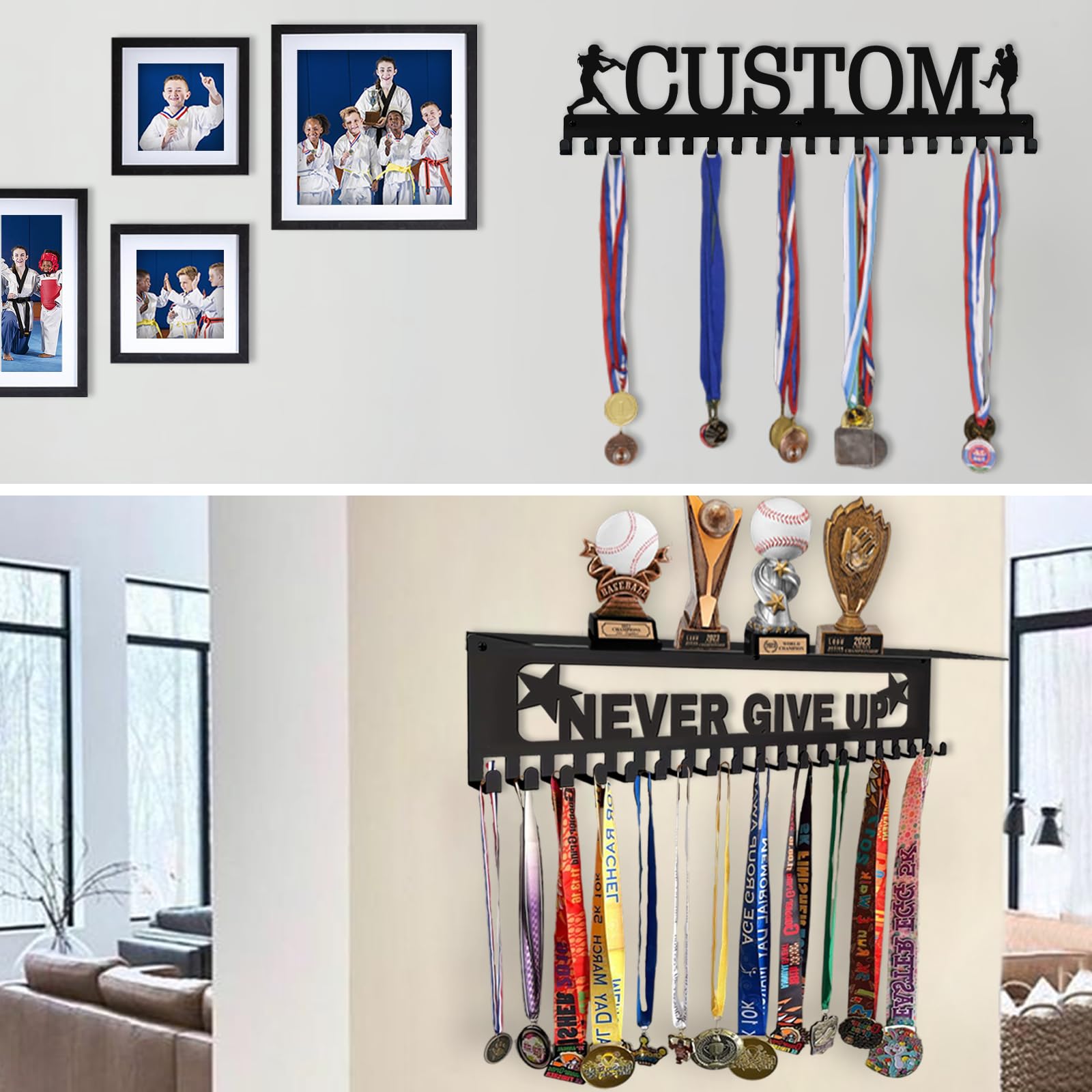 Porta medaglie Personalizzato con Nome Logo Personalizzato espositore per premi Nastri da Parete Ginnastica corridori Ragazzi Ragazze Bambini Regalo Personalizzato espositore per medaglie in Metallo