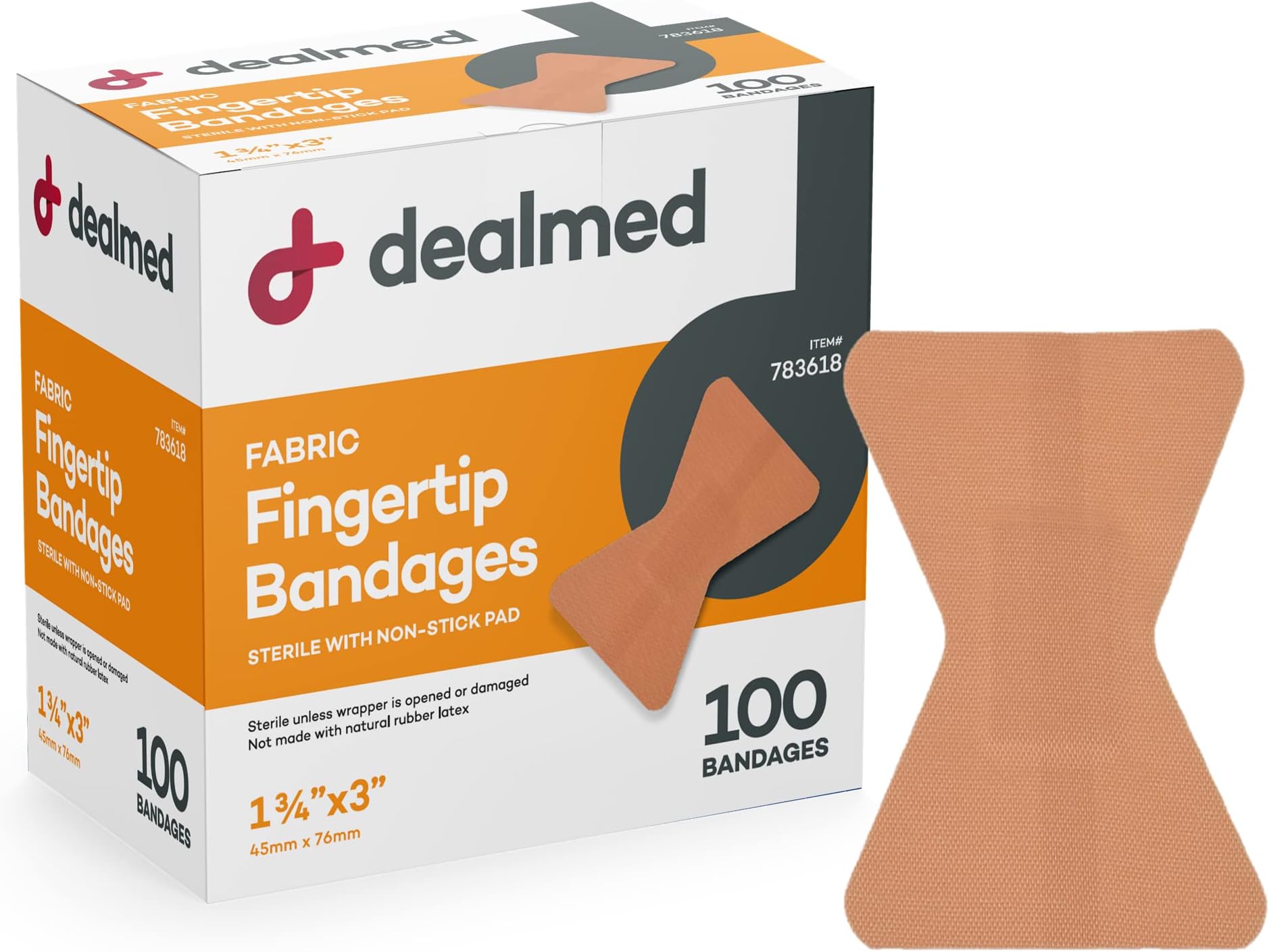 Fabric Fingertip Flexible Adhesive Bandages – 100 Count (1 Pack) Bandages with Non-Stick Pad, Latex Free, Wound Care for First Aid Kit, 1 3/4" x 3"