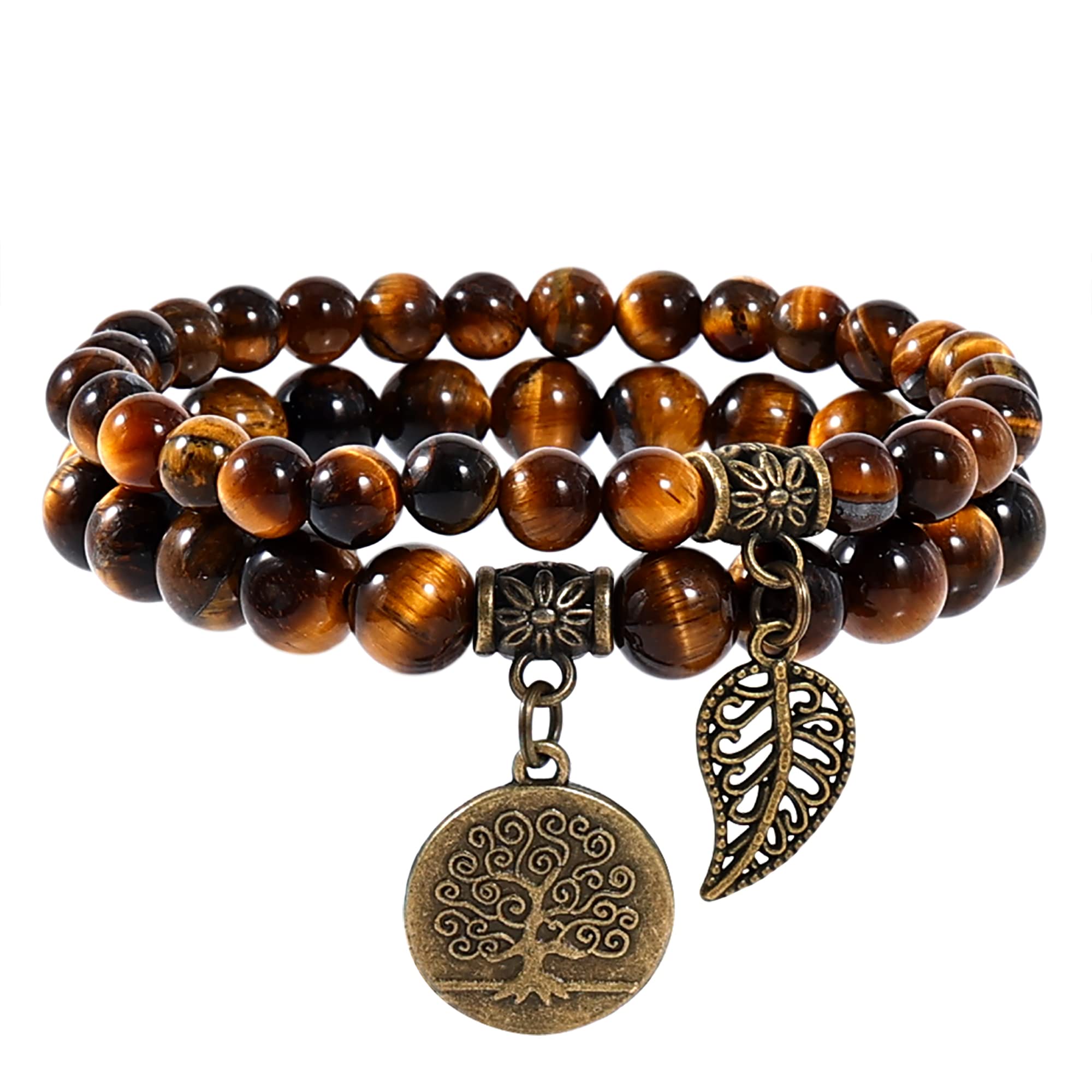Farfume Braccialetti Chakra da donna - Bracciale con cristalli di pietre curative per donna Bracciale con pietre preziose naturali - Un set di braccialetti con doppia perla